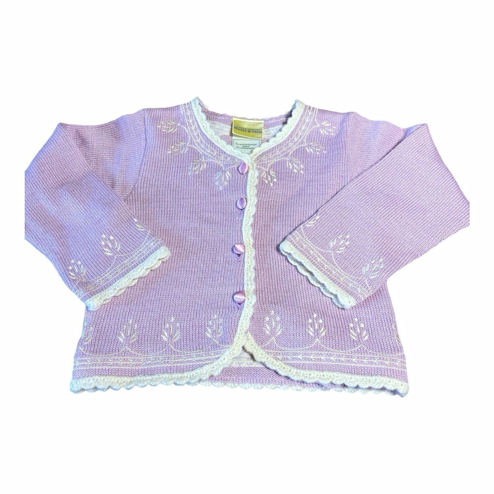 Vtg. Laura Ashley Mother & Child Girls Lavender Cardigan Long Sleeve Button 4